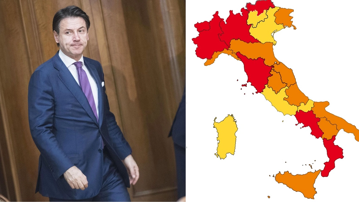 Giuseppe Conte e la mappa dell'Italia 'colorata'