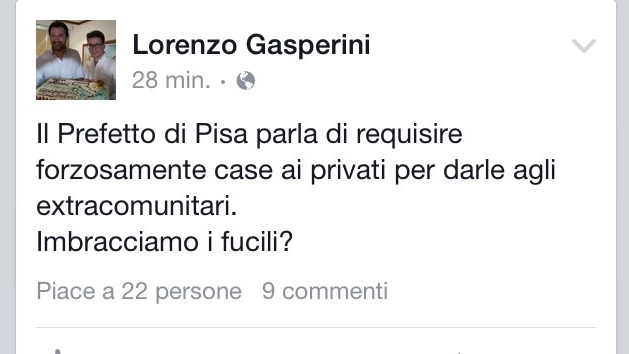 Il post pubblicato da Lorenzo Gasperini sulla sua bacheca Facebbok