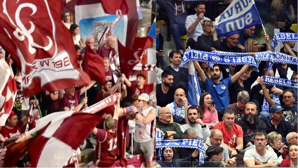 Tifosi della Libertas e della Pielle durante un derby della passata stagione (Foto Novi)