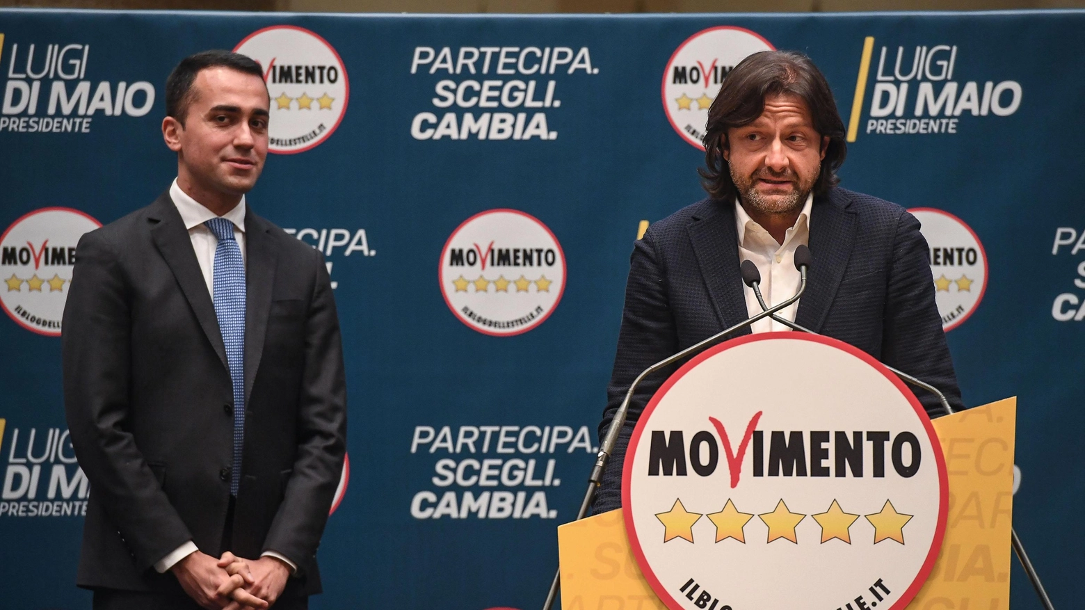 Luigi Di Maio e Salvatore Caiata durante la presentazione dei candidati M5s (Ansa)