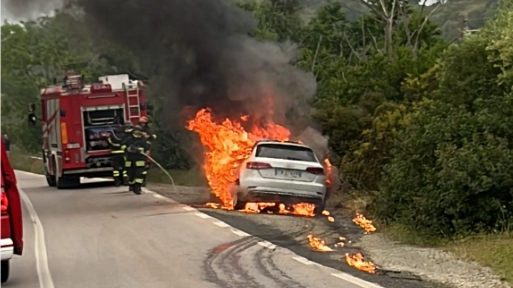Il mezzo avvolto dalle fiamme improvvisamente: il guidatore ha potuto solo accostare e chiamare i vigili del fuoco