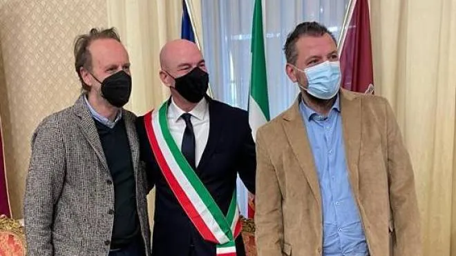 Da sinistra Francesco Bruni, Luca Salvetti e Simone Lenzi alla cerimonia di consegna della Canaviglia