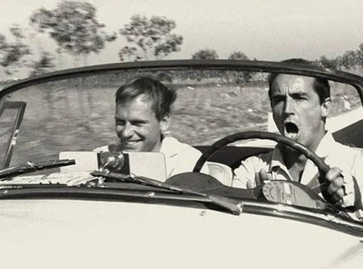 Trintignant e Gassman sulla Lancia Aurelia B24 nel film ’Il Sorpasso’