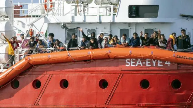 The Sea Eye 4 ship carrying some 850 migrants rescued in various rescue operations carried out in the last few days in the Mediterranean sea, docks in the port of Trapani, Sicily island, southern Italy, 07 November 2021. ANSA/CARMELO IMBESI
